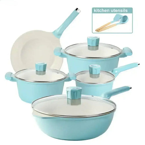 11 Pieces Pots and Pans Granite Stone Cookware Set Non Stick Pot Set, Nonstick Cooking Pots BLUE