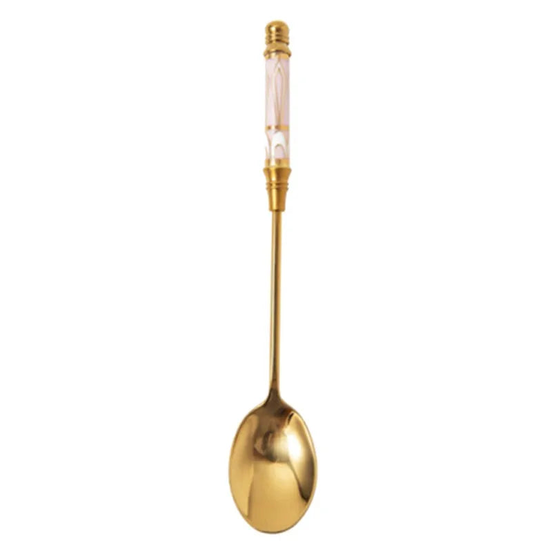 Stainless Steel Coffee Stirring Spoon Flatware Ceramic Long Handle Ice Cream Teaspoon Gold-plated Dessert Spoon