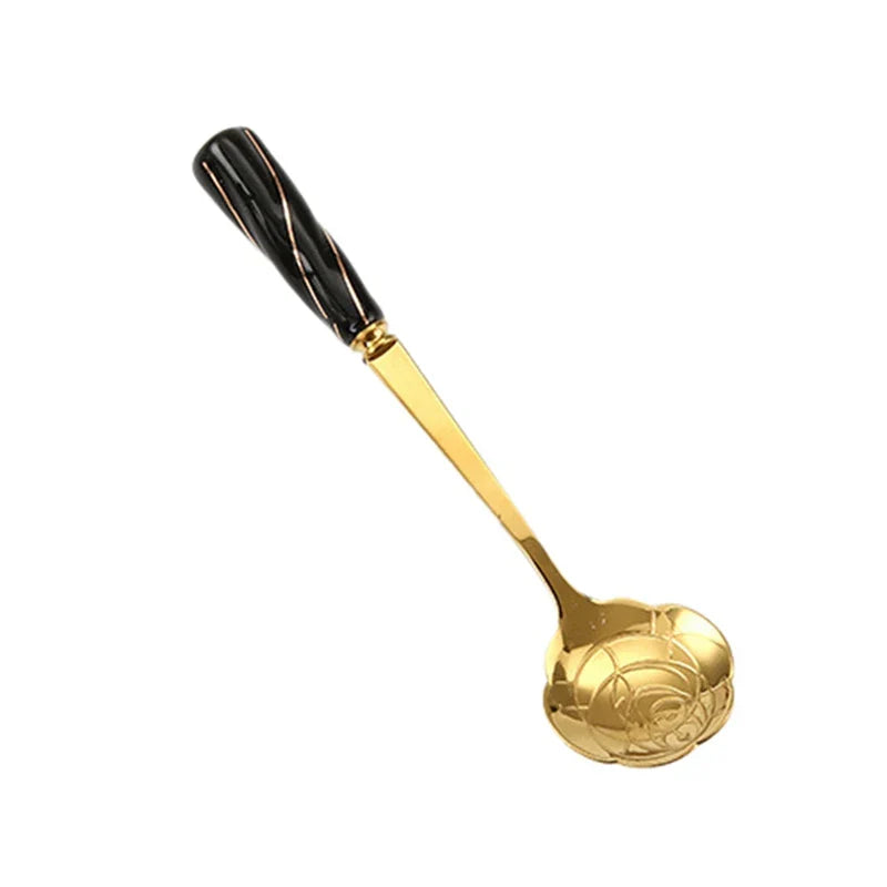 Stainless Steel Coffee Stirring Spoon Flatware Ceramic Long Handle Ice Cream Teaspoon Gold-plated Dessert Spoon