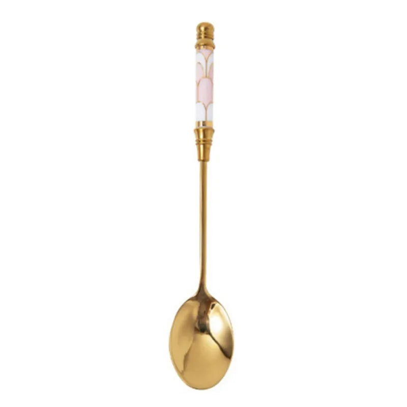 Stainless Steel Coffee Stirring Spoon Flatware Ceramic Long Handle Ice Cream Teaspoon Gold-plated Dessert Spoon