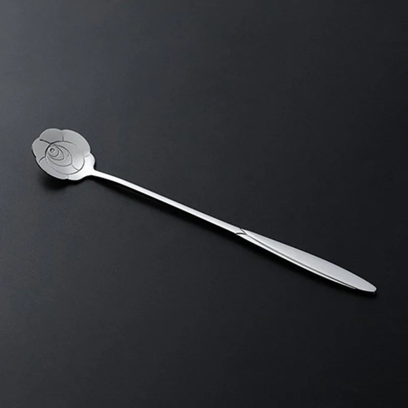 Stainless Steel Coffee Stirring Spoon Flatware Ceramic Long Handle Ice Cream Teaspoon Gold-plated Dessert Spoon