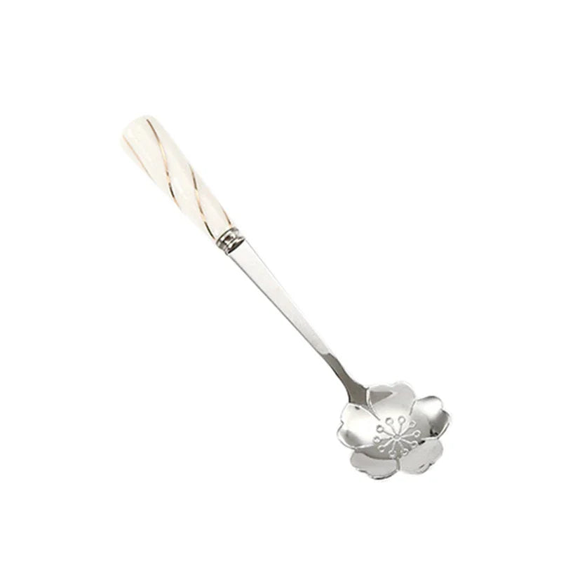 Stainless Steel Coffee Stirring Spoon Flatware Ceramic Long Handle Ice Cream Teaspoon Gold-plated Dessert Spoon