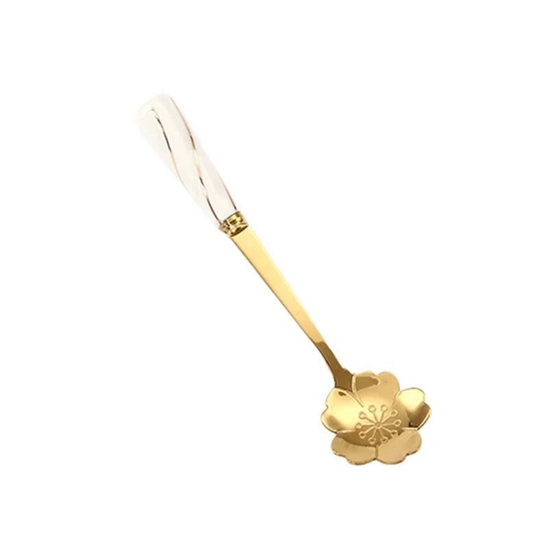 Stainless Steel Coffee Stirring Spoon Flatware Ceramic Long Handle Ice Cream Teaspoon Gold-plated Dessert Spoon
