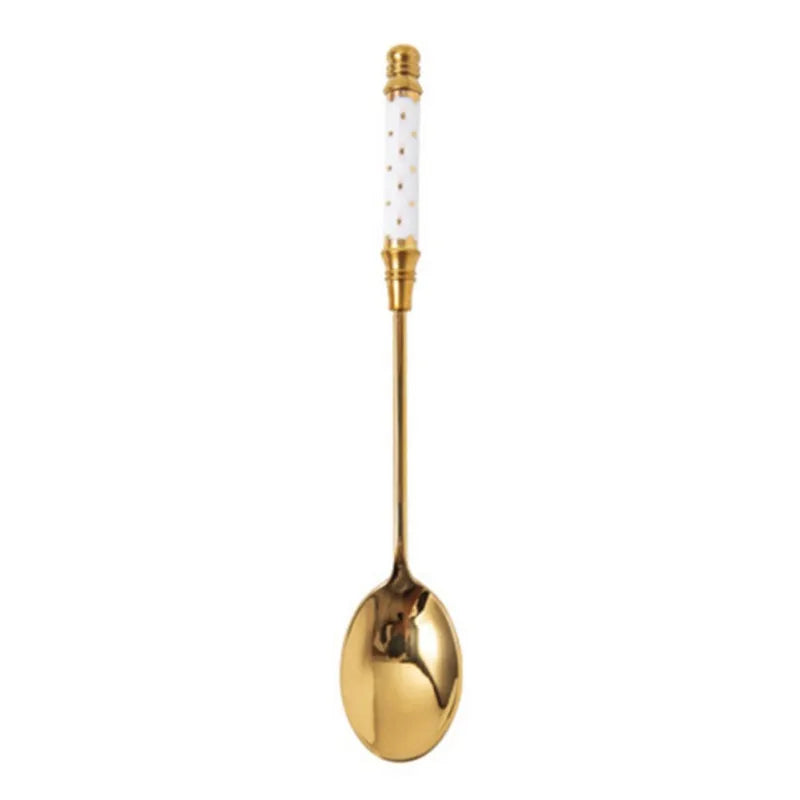 Stainless Steel Coffee Stirring Spoon Flatware Ceramic Long Handle Ice Cream Teaspoon Gold-plated Dessert Spoon