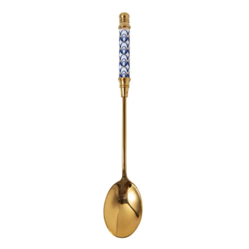 Stainless Steel Coffee Stirring Spoon Flatware Ceramic Long Handle Ice Cream Teaspoon Gold-plated Dessert Spoon