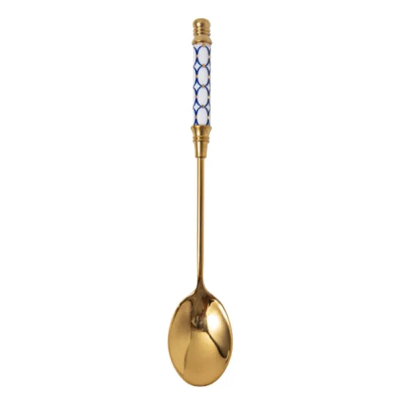Stainless Steel Coffee Stirring Spoon Flatware Ceramic Long Handle Ice Cream Teaspoon Gold-plated Dessert Spoon
