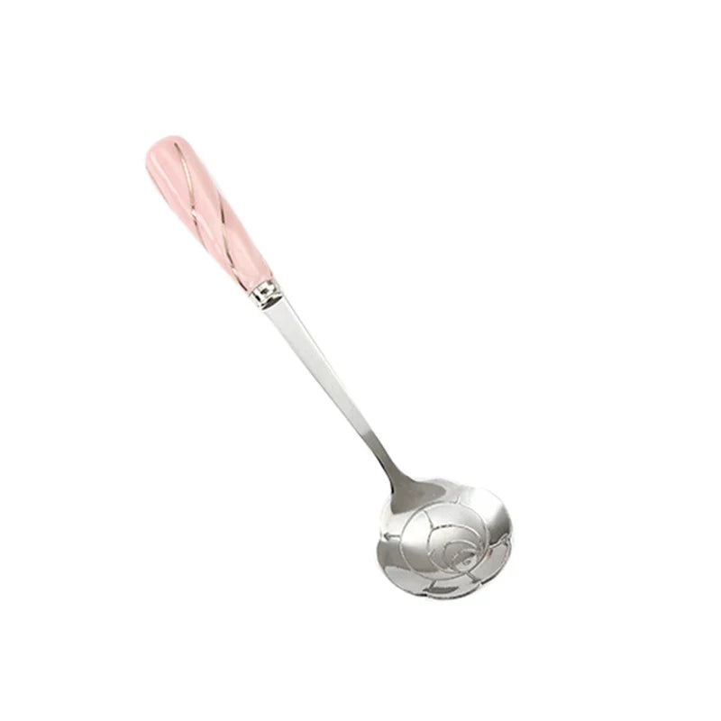 Stainless Steel Coffee Stirring Spoon Flatware Ceramic Long Handle Ice Cream Teaspoon Gold-plated Dessert Spoon