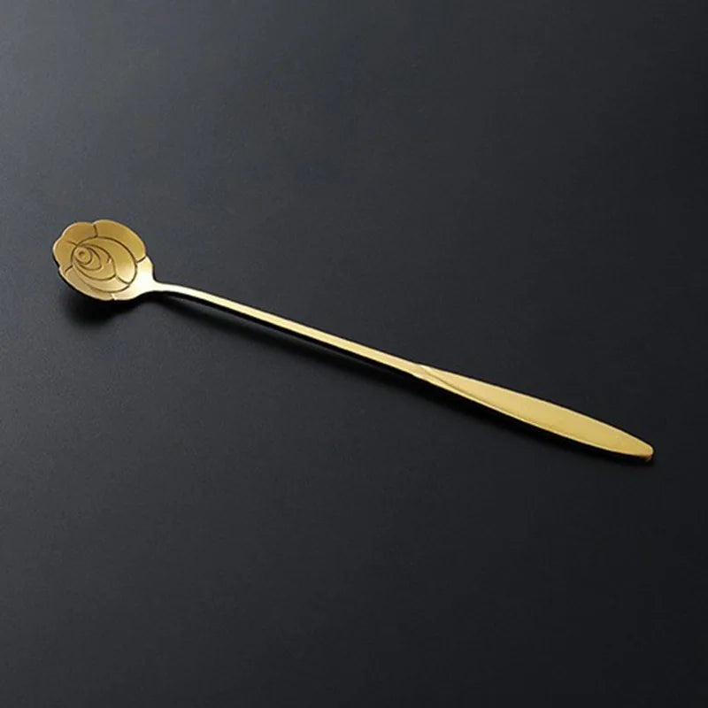 Stainless Steel Coffee Stirring Spoon Flatware Ceramic Long Handle Ice Cream Teaspoon Gold-plated Dessert Spoon