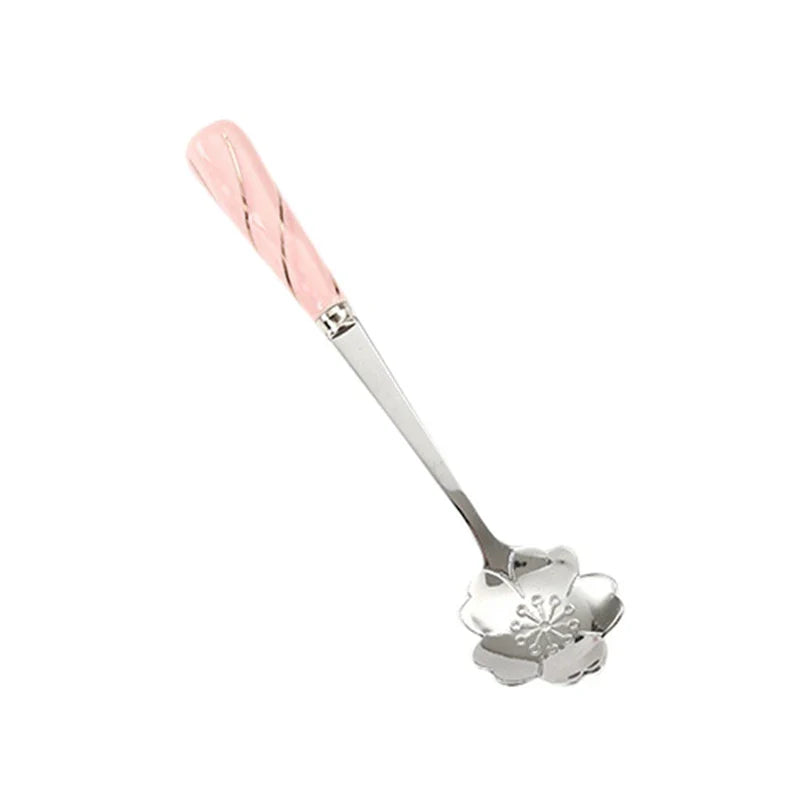 Stainless Steel Coffee Stirring Spoon Flatware Ceramic Long Handle Ice Cream Teaspoon Gold-plated Dessert Spoon
