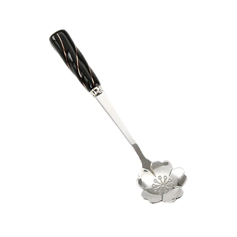 Stainless Steel Coffee Stirring Spoon Flatware Ceramic Long Handle Ice Cream Teaspoon Gold-plated Dessert Spoon