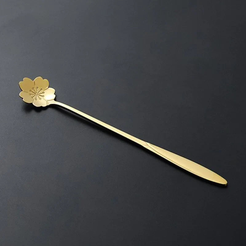 Stainless Steel Coffee Stirring Spoon Flatware Ceramic Long Handle Ice Cream Teaspoon Gold-plated Dessert Spoon
