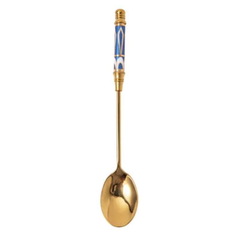 Stainless Steel Coffee Stirring Spoon Flatware Ceramic Long Handle Ice Cream Teaspoon Gold-plated Dessert Spoon