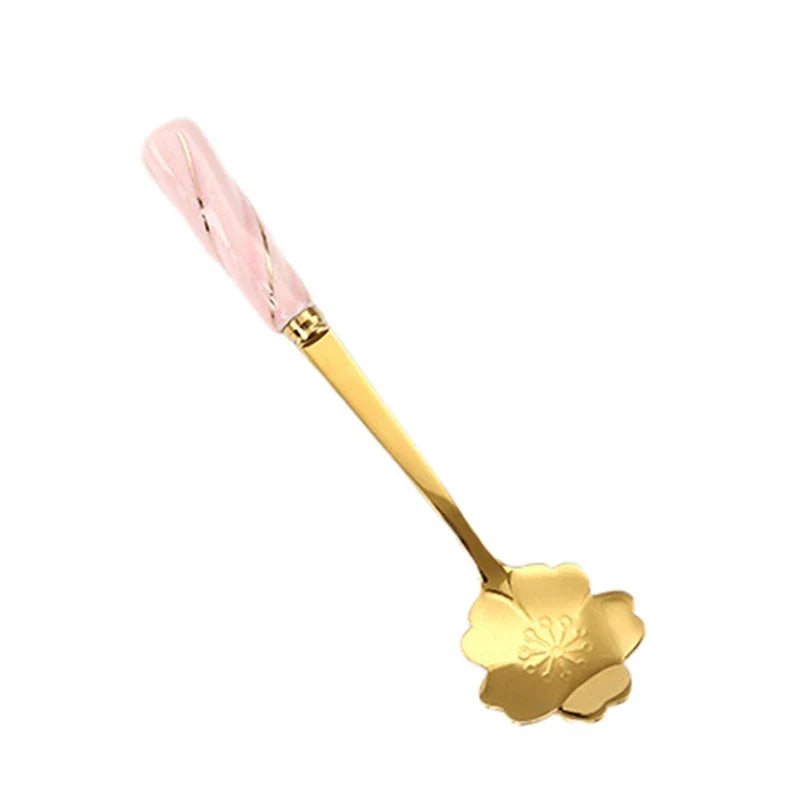 Stainless Steel Coffee Stirring Spoon Flatware Ceramic Long Handle Ice Cream Teaspoon Gold-plated Dessert Spoon