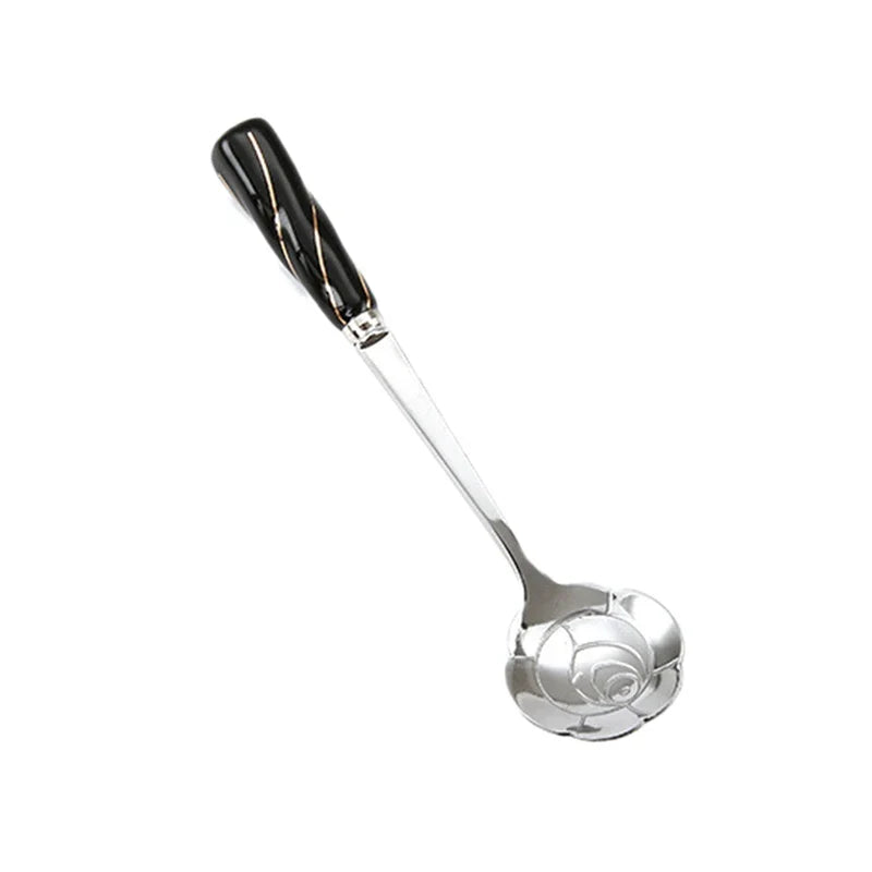 Stainless Steel Coffee Stirring Spoon Flatware Ceramic Long Handle Ice Cream Teaspoon Gold-plated Dessert Spoon