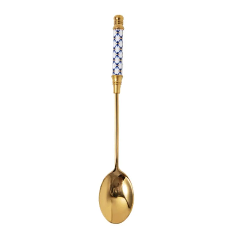 Stainless Steel Coffee Stirring Spoon Flatware Ceramic Long Handle Ice Cream Teaspoon Gold-plated Dessert Spoon