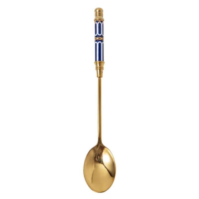 Stainless Steel Coffee Stirring Spoon Flatware Ceramic Long Handle Ice Cream Teaspoon Gold-plated Dessert Spoon