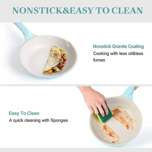 11 Pieces Pots and Pans Granite Stone Cookware Set Non Stick Pot Set, Nonstick Cooking Pots BLUE