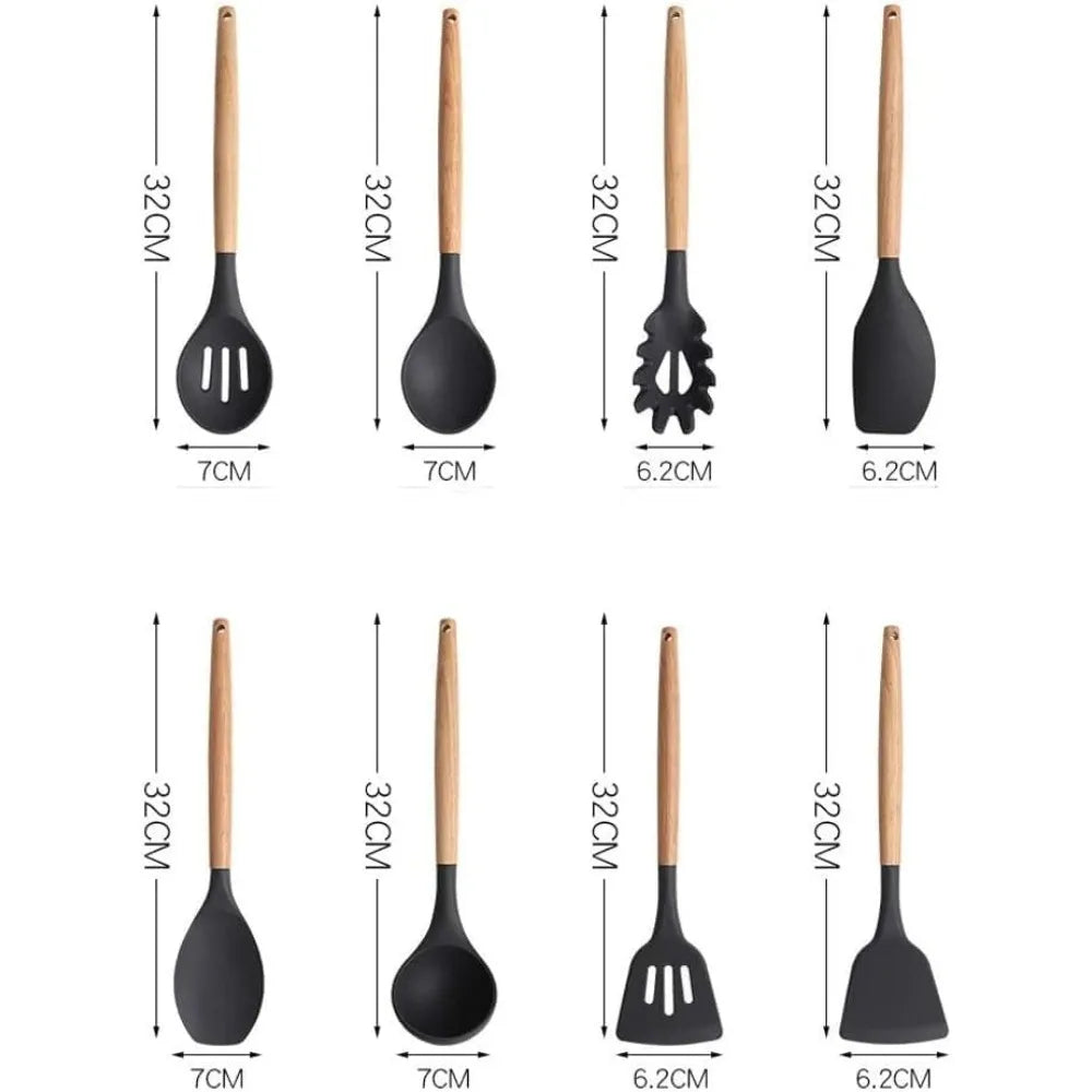 Kitchen Utensils Set,Cooking Utensils Set Non-Stick Spoon Shovel Wood Texture Cooking Tools Set Kitchen Tools