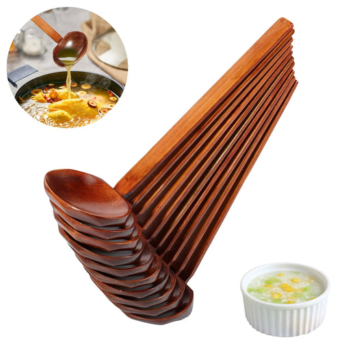 10Pcs Wood Soup Spoon Long Handle Japanese Style Ramen Spoon Large Hot Pot Tortoise Shell Serving Spoon Kitchen Utensils Cutlery