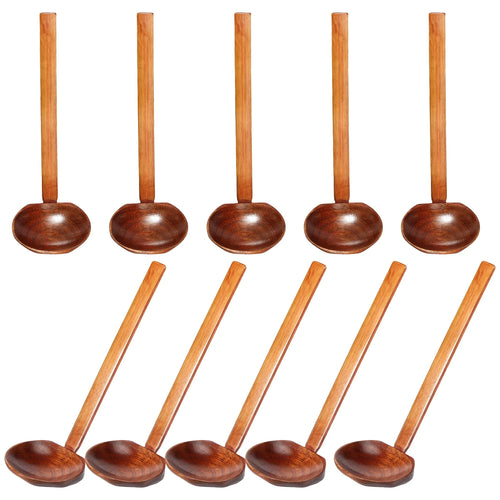 10Pcs Wood Soup Spoon Long Handle Japanese Style Ramen Spoon Large Hot Pot Tortoise Shell Serving Spoon Kitchen Utensils Cutlery